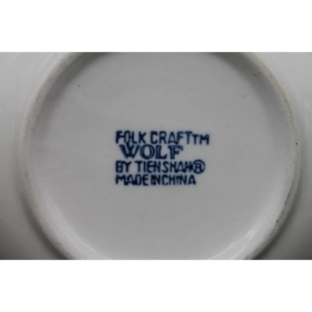 Tienshan Wolf Folkcraft Blue White Dinner Plate and Bowl Set 2-Piece Ceramic